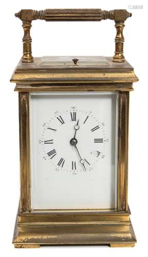 A Victorian French carriage clock: the eight-day duration movement having a platform lever