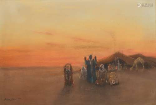 Frank Dean [1865-1947]- The Hour of Prayer; an Arab desert scene,