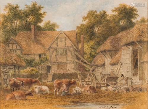 Robert Hills [1769-1844]- Farmyard scene,:- watercolour 11 x 14.5cm.