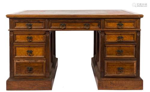 An Edwardian oak partner's desk:,