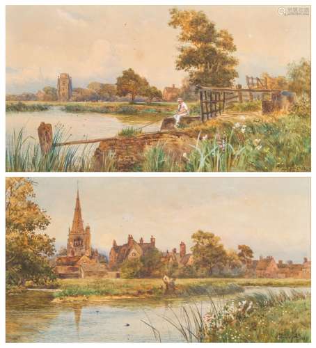 William Stuart Lloyd [1845-1929]- Godmanchester; fishermen on a river bank,