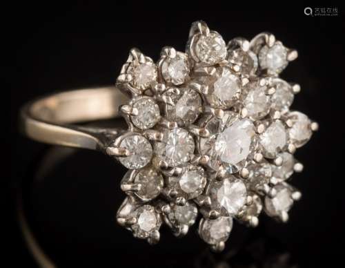 An 18ct white gold and diamond mounted square cluster ring: with circular brilliant-cut diamonds