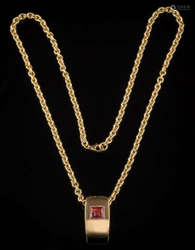 Chaumet. A pink tourmaline mounted slide pendant: with square pink tourmaline approximately 16.