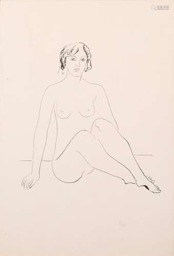 Christopher Wood [1901-1930]- Female nude seated,:- pen and ink drawing,