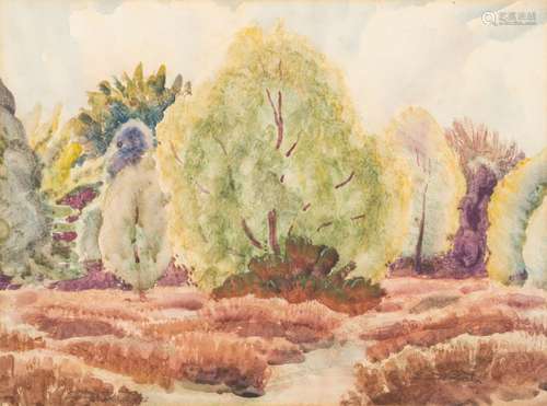 Ernest Procter [1886-1935]- A path through woodland,:- indistinctly signed bottom left, watercolour,