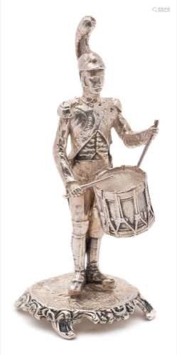 An Elizabeth II silver model of a drummer, maker SMc, London,