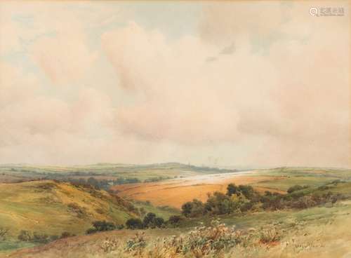 Hugh Percy Heard [19th Century English School]- An extensive rural landscape;