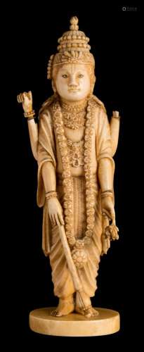 A late 19th century Japanese carved ivory figure of Vishnu: in traditional costume,