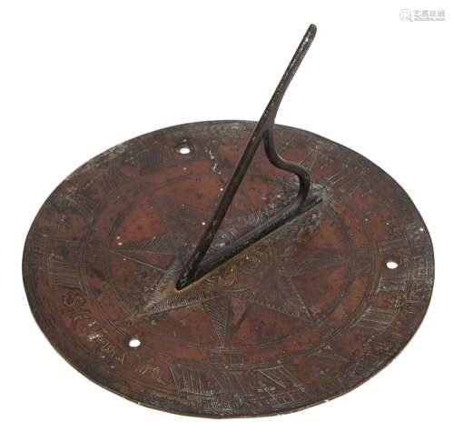 A 19th century bronze sundial: with triangular gnomon,