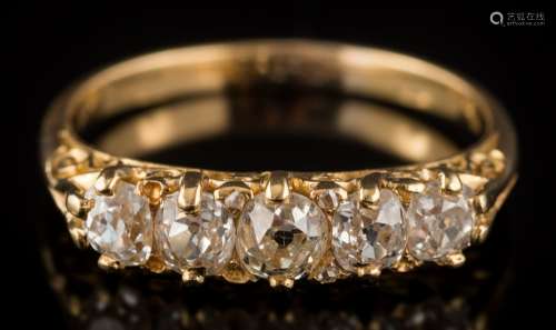 A graduated diamond five-stone ring: the round old,