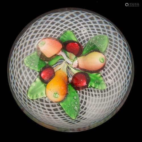 A St Louis small 'fruit' paperweight: set with an apple, pears,