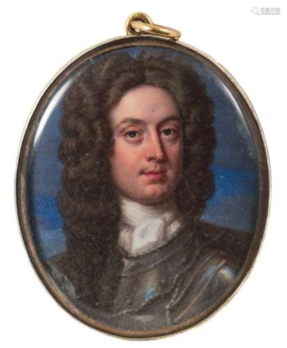 Attributed to Christian Friedrich Zincke [1685-1767]- A miniature enamel portrait of a nobleman,