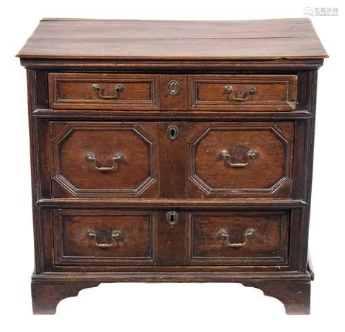 A late 17th Century oak rectangular chest:, of small size,