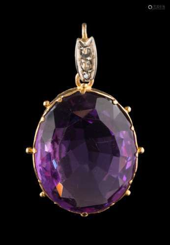 An amethyst single-stone pendant: approximately 21mm long x 17mm wide x 8.