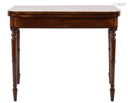 A Regency mahogany and ebony strung rectangular card table:,