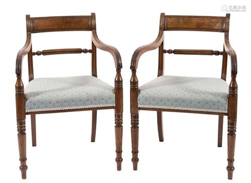 A pair of Regency mahogany elbow chairs:,