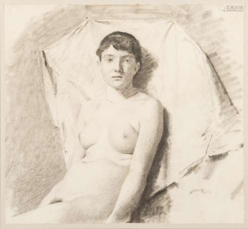 Thomas Cooper Gotch [1854-1931]- Study of a semi recumbent female nude, circa 1880,