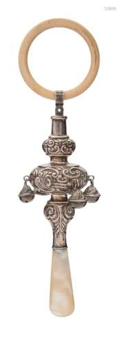 A George V silver child's rattle, maker Crisford & Norris Ltd, Birmingham,