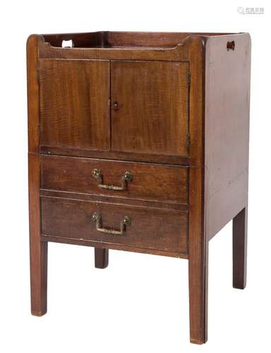 A Georgian mahogany tray top converted commode:, with pierced carrying handles to the sides,