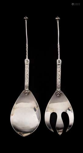 A pair of Iona silver salad servers, maker I.M.