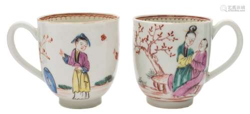 Two First Period Worcester coffee cups: each painted in the famille rose palette with oriental