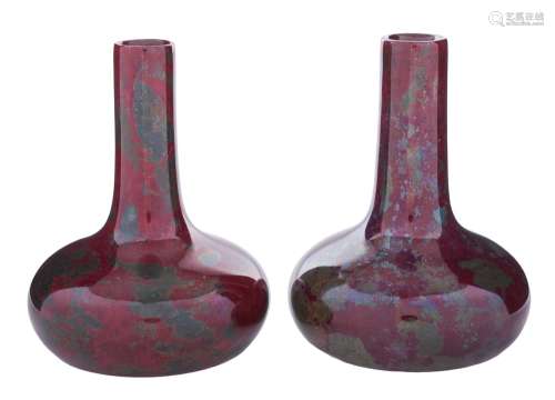A pair of Ruskin high fired miniature bottle vases: by William Howson Taylor,