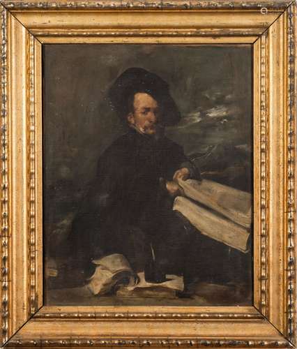 Barbizon School 19th Century- The Bookkeeper,:- oil on canvas 36 x 29cm.