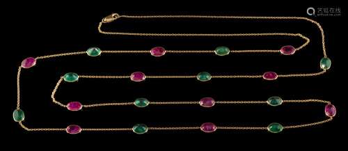 An emerald and ruby necklace: with oval emeralds and rubies each approximately 7mm x 5mm,