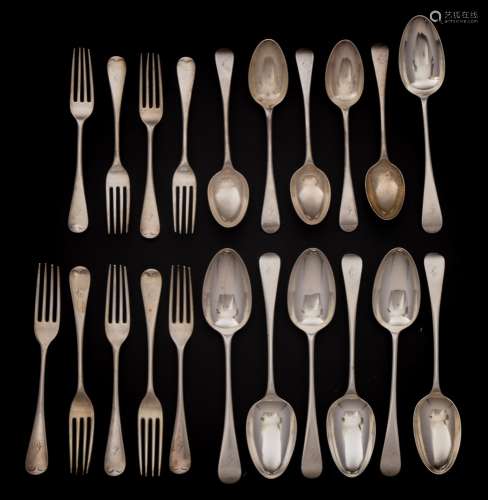 A Victorian silver Old English pattern part flatware service, maker Thomas Prime & Son, Birmingham,
