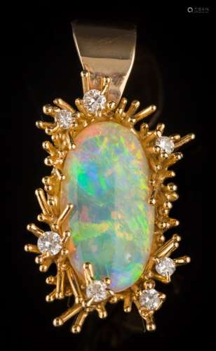 An opal and diamond pendant: with single,