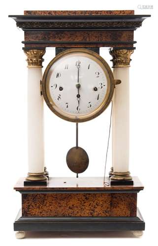 A Victorian Austrian quarter-chiming portico clock: the short duration movement striking the hours