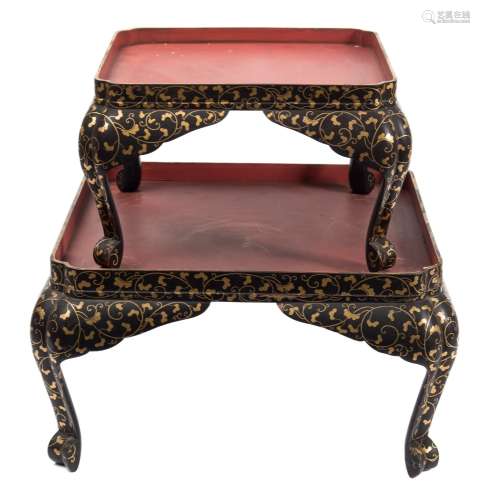 A Japanese black and red lacquered stand: of square outline,
