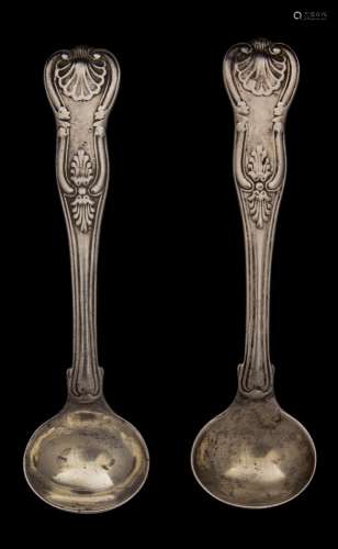 A pair of William IV silver Kings pattern mustard spoons, maker William Chawner II, London,