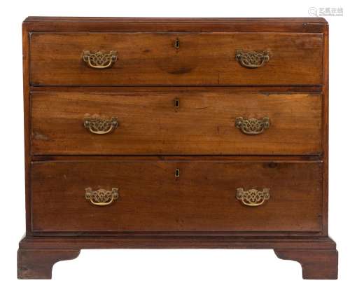 A Georgian mahogany rectangular chest:, the later top with a moulded edge,