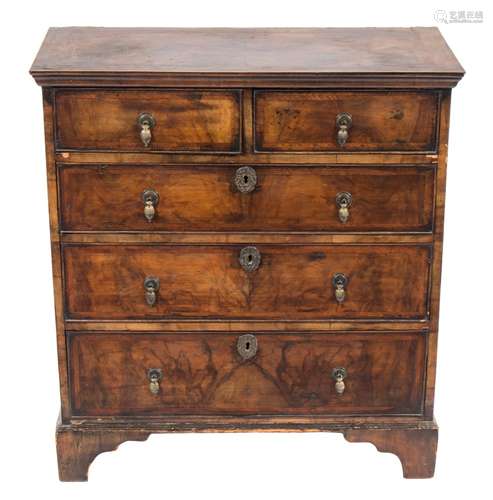 An early 18th Century walnut and feather banded rectangular chest:,