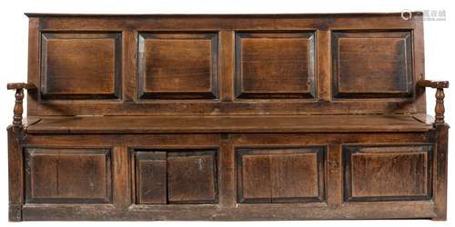 An early 18th century oak box settle:,