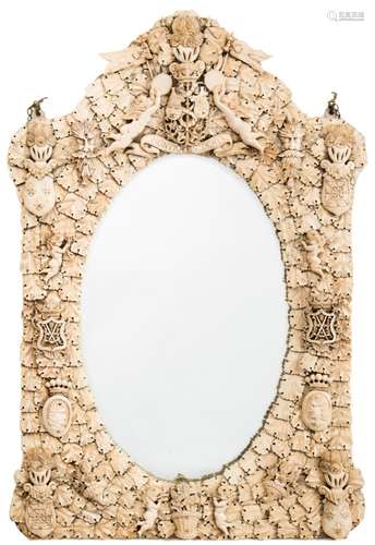 A large 19th century Dieppe carved ivory and bone wall mirror,