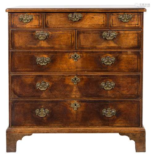 An 18th Century walnut and inlaid rectangular chest:, bordered with boxwood and ebony lines,