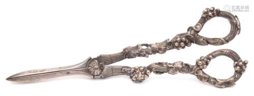 A pair of Victorian silver grape shears, maker George Adams, London,