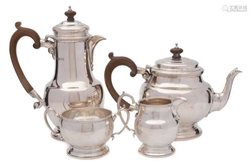 An Elizabeth II silver three-piece teaservice, maker Edward Barnard & Sons,