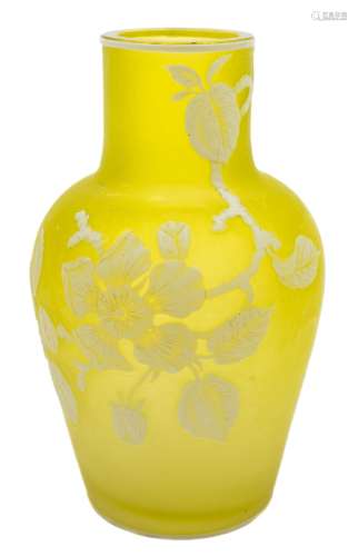 An English cameo glass vase: of oviform with raised neck,