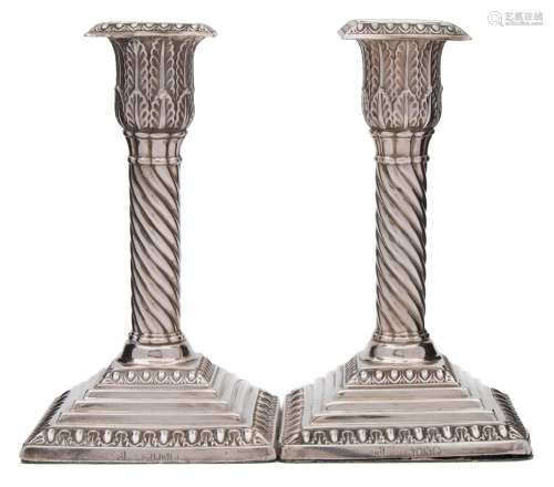 A pair of Victorian silver desk candlesticks, maker Jacob Berman, London,