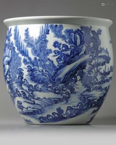 A CHINESE BLUE AND WHITE JARDENIERE