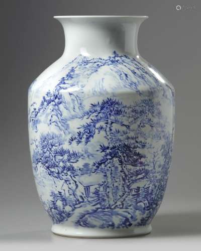 A LARGE CHINESE BLUE AND WHITE 'LANDSCAPE' VASE