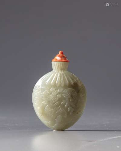 A CHINESE CELADON JADE POUCH-FORM SNUFF BOTTLE