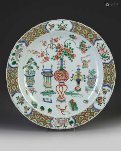 A CHINESE FAMILLE VERTE 'PRECIOUS OBJECTS' CHARGER