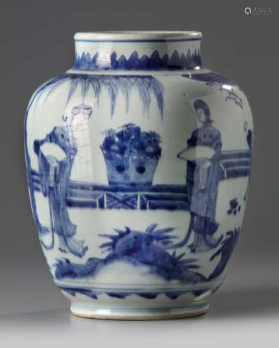 A CHINESE BLUE AND WHITE 'LADIES' JAR