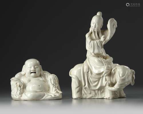 TWO CHINESE WHITE GLAZED IMMORTALS