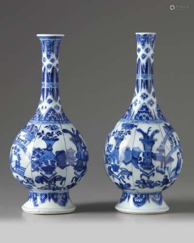 TWO CHINESE BLUE AND WHITE BOTTLE VASES