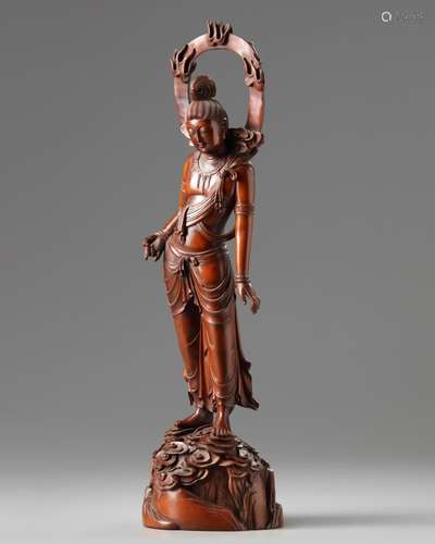 A CHINESE BOXWOOD FIGURE OF AVALOKITESVARA